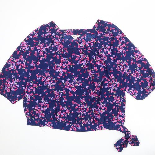 Essentials Collection Womens Blue Floral Polyester Basic Blouse Size 20 Square Neck - Knot Waist Detail