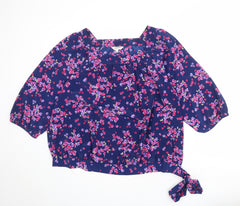 Essentials Collection Womens Blue Floral Polyester Basic Blouse Size 20 Square Neck - Knot Waist Detail