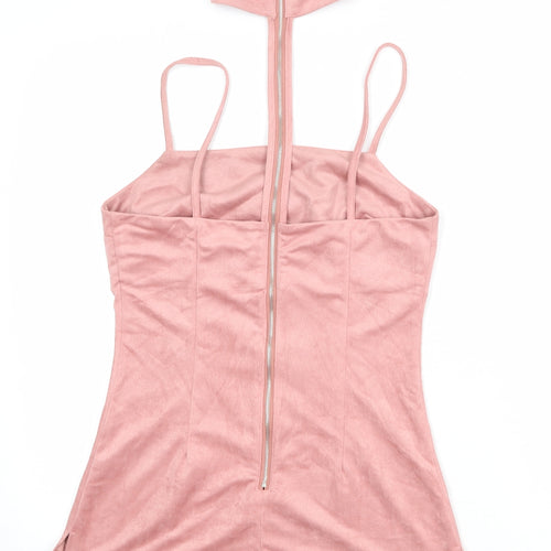 Missguided Womens Pink Polyester Basic Tank Size 8 Halter - Cold Shoulder