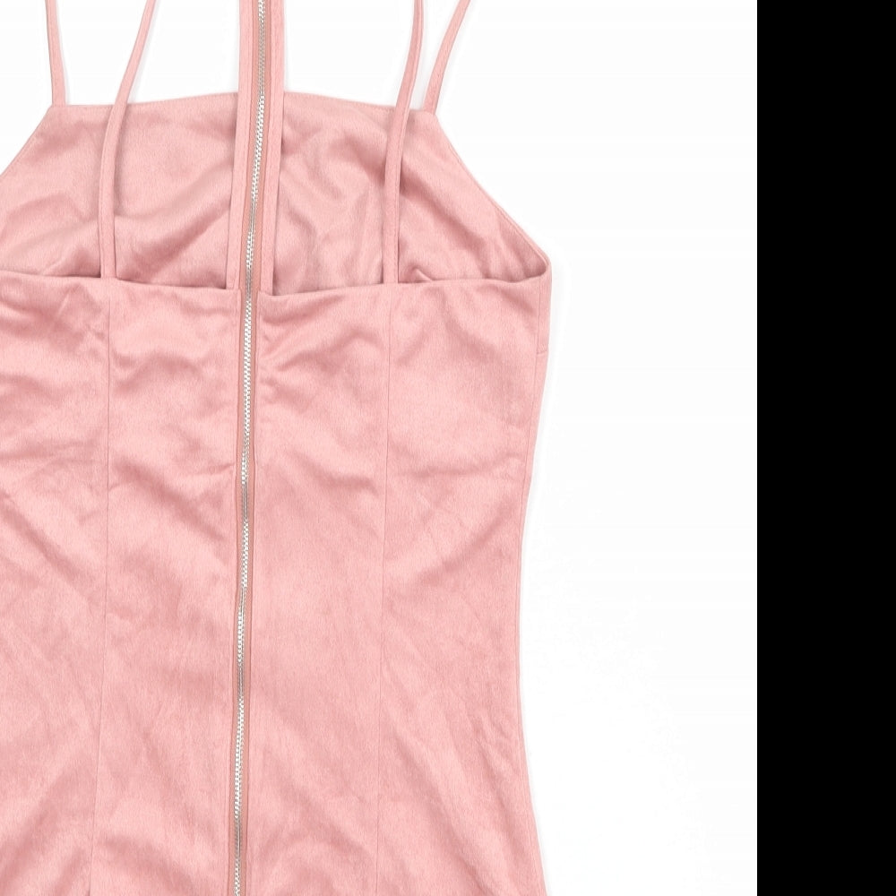 Missguided Womens Pink Polyester Basic Tank Size 8 Halter - Cold Shoulder