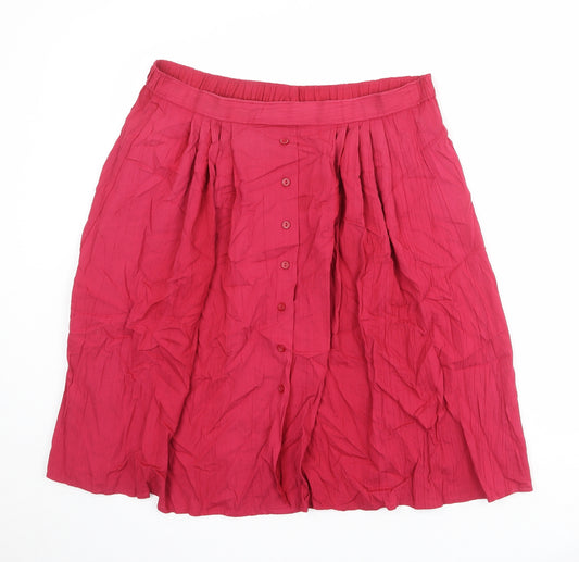 St Michael Womens Pink Cotton A-Line Skirt Size 14 Button