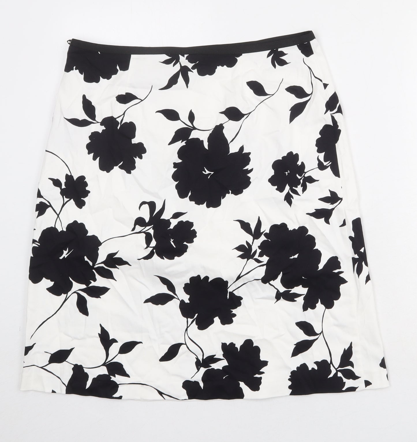 Principles Womens White Floral Cotton A-Line Skirt Size 14 Zip