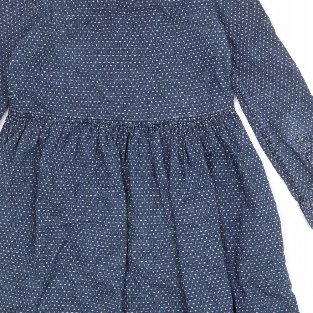 French Connection Womens Blue Geometric 100% Cotton Shirt Dress Size 10 Collared Button