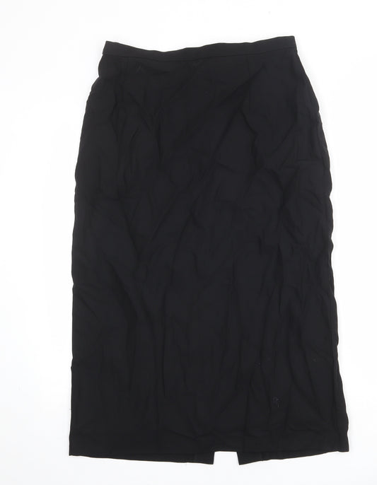 St Michael Womens Black Wool A-Line Skirt Size 16 Zip