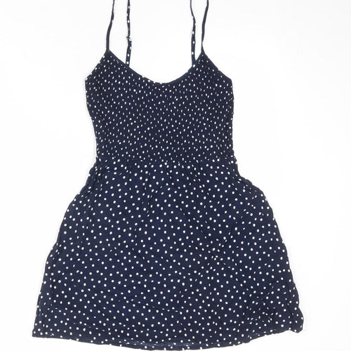 Divided by H&M Womens Blue Polka Dot Viscose Slip Dress Size 10 Round Neck Pullover