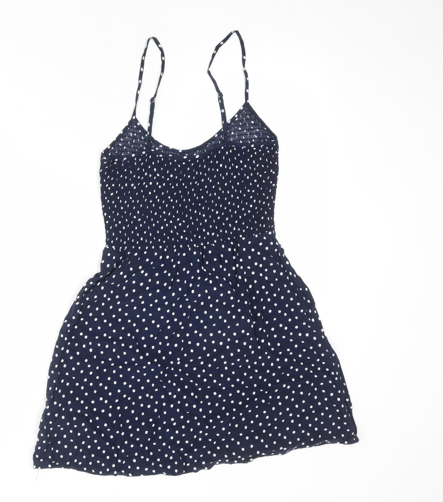 Divided by H&M Womens Blue Polka Dot Viscose Slip Dress Size 10 Round Neck Pullover