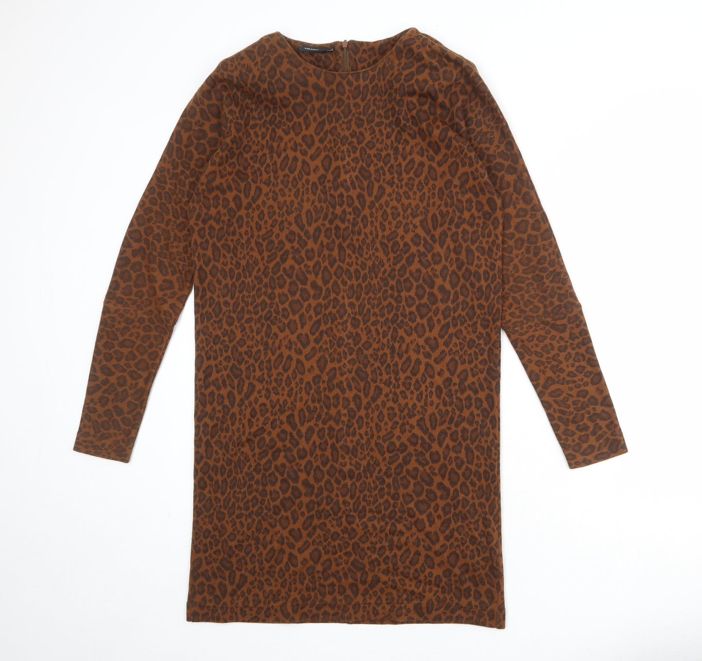 Liz Claiborne Womens Brown Animal Print Acrylic Jumper Dress Size S Round Neck Zip - Leopard Pattern