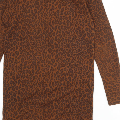 Liz Claiborne Womens Brown Animal Print Acrylic Jumper Dress Size S Round Neck Zip - Leopard Pattern