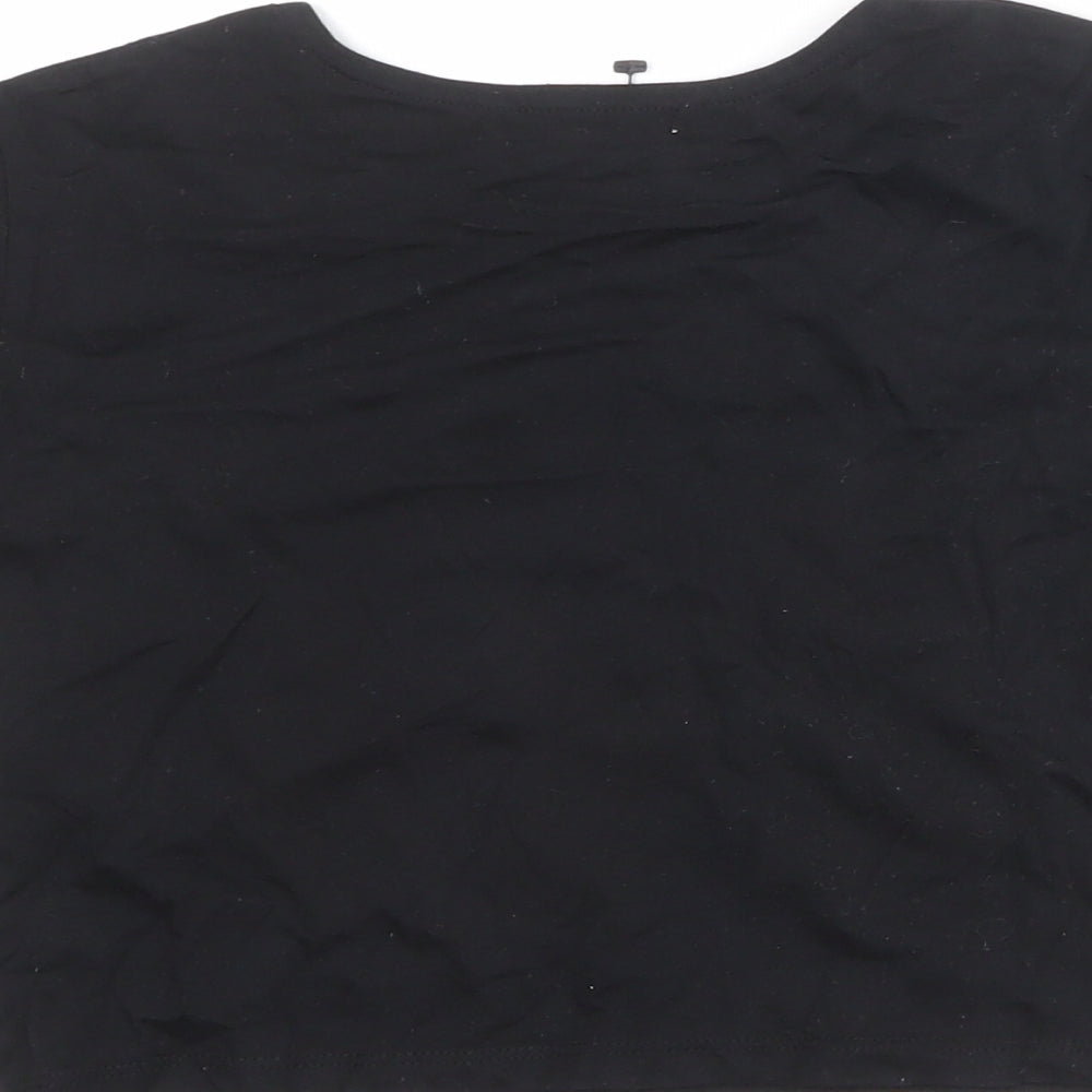 Marks and Spencer Girls Black 100% Cotton Basic T-Shirt Size 6-7 Years Round Neck Pullover - Mobile Phones Print