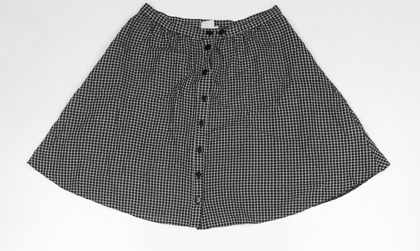 Cooperative Womens Black Check Polyester Swing Skirt Size XS Button