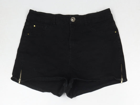 River Island Womens Black Cotton Boyfriend Shorts Size 10 Regular Zip
