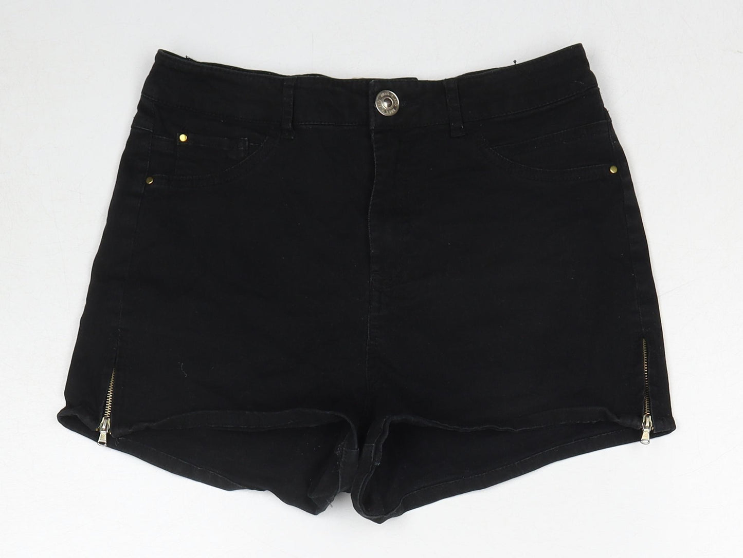River Island Womens Black Cotton Boyfriend Shorts Size 10 Regular Zip