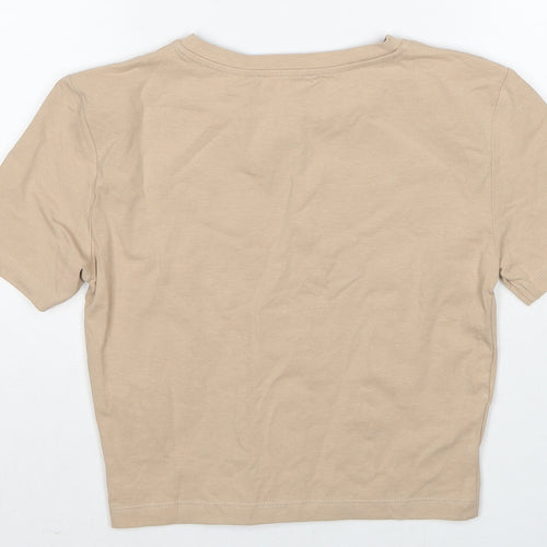 Zara Womens Beige Cotton Basic T-Shirt Size S Round Neck