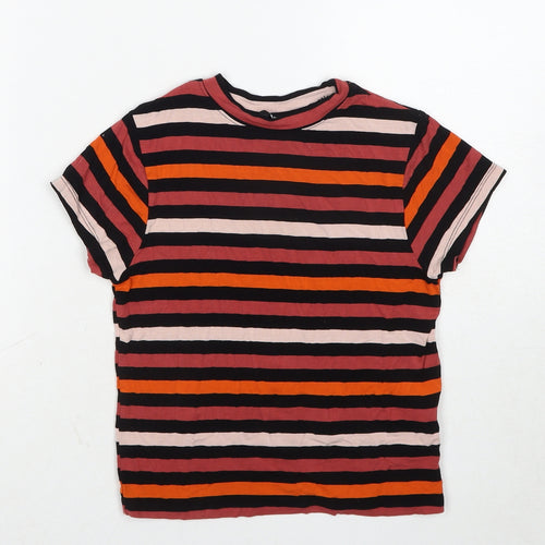 Noon Womens Multicoloured Striped Viscose Basic T-Shirt Size S Round Neck