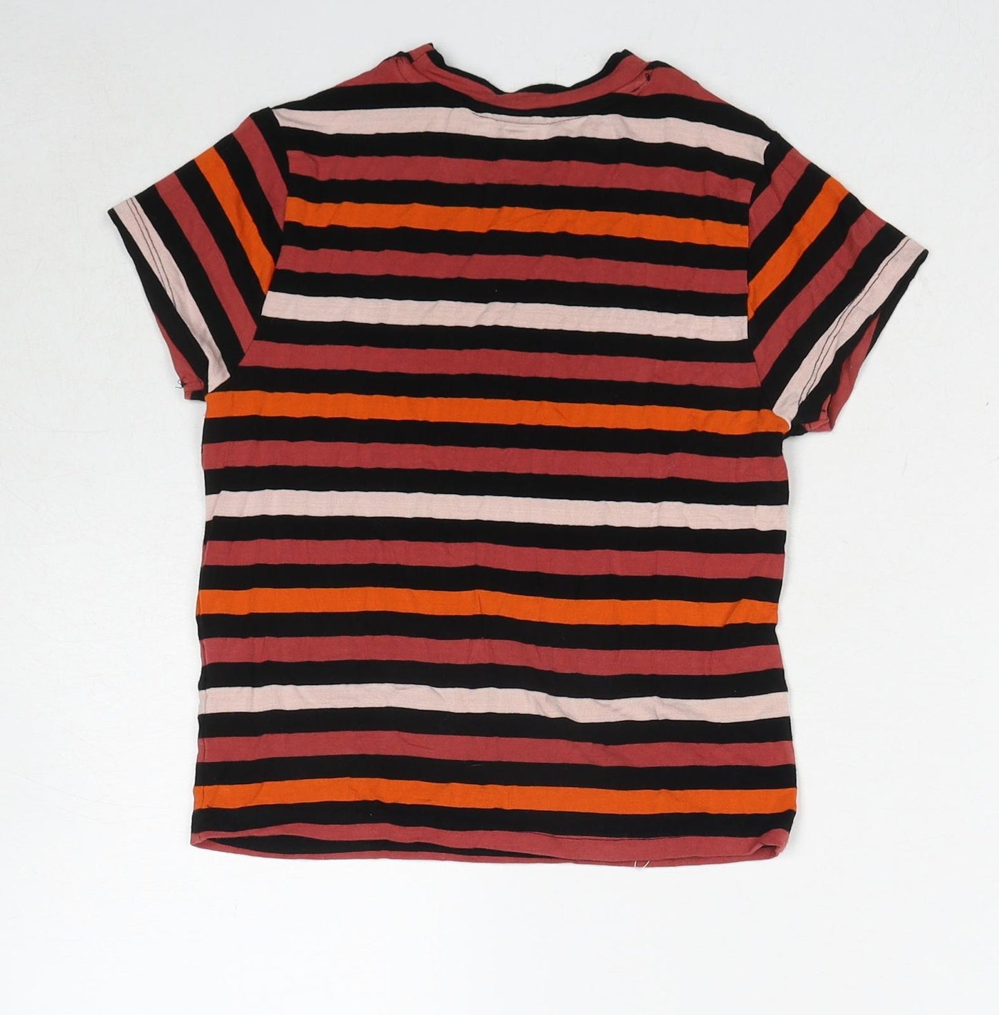 Noon Womens Multicoloured Striped Viscose Basic T-Shirt Size S Round Neck