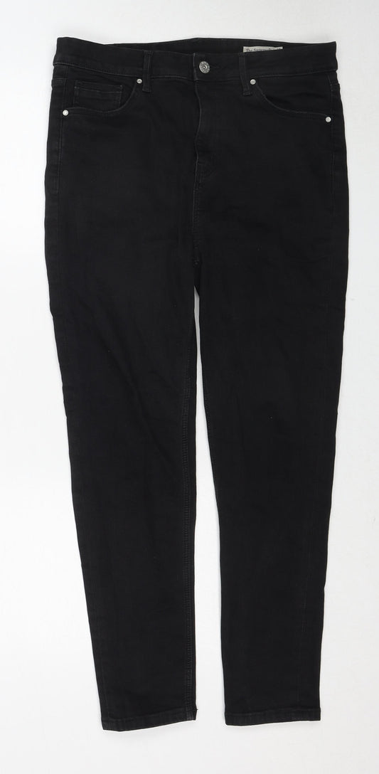 Marks and Spencer Womens Black Cotton Skinny Jeans Size 14 Regular Zip