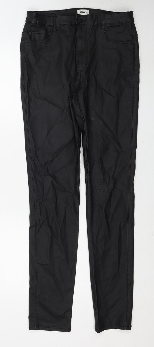 Only Womens Black Viscose Trousers Size XL L32 in Regular Zip