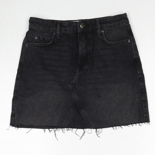 Miss Selfridge Womens Black Cotton A-Line Skirt Size 8 Zip