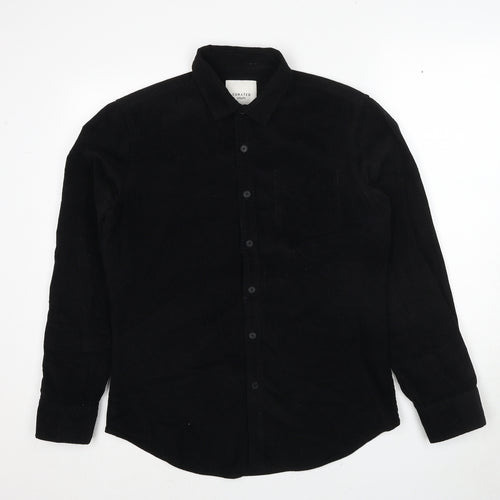 Curated Mens Black Cotton Button-Up Size M Collared Button