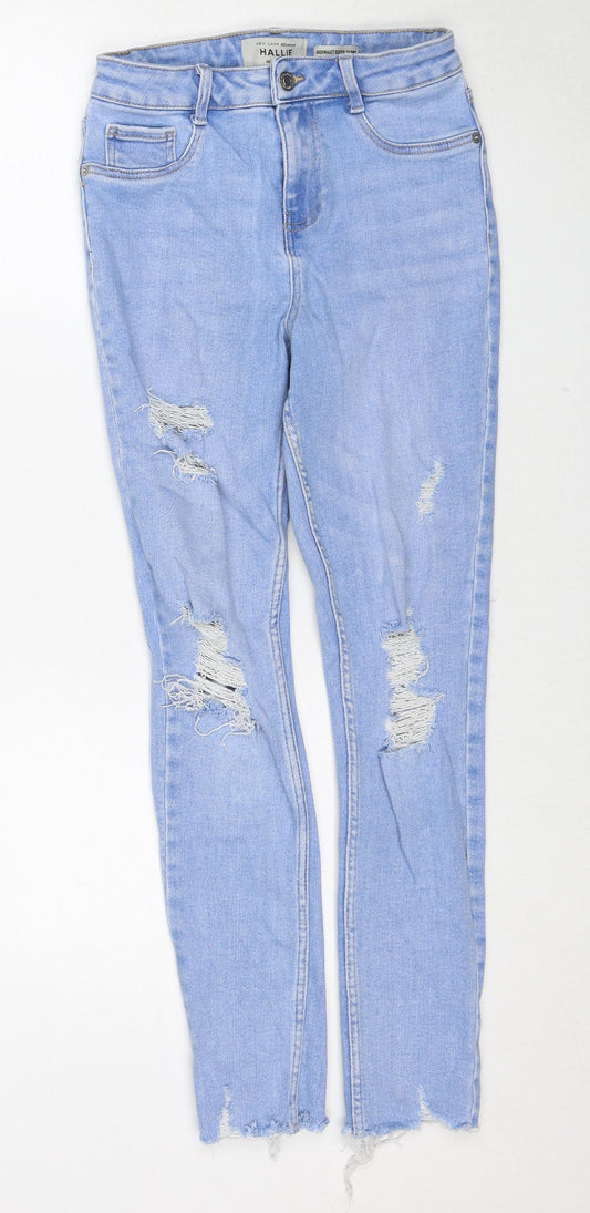 New Look Girls Blue Cotton Skinny Jeans Size 14 Years Regular Zip - Distressed