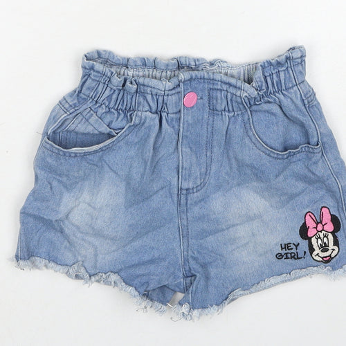 Disney Girls Blue Cotton Boyfriend Shorts Size 8-9 Years Regular Zip - Minnie Mouse