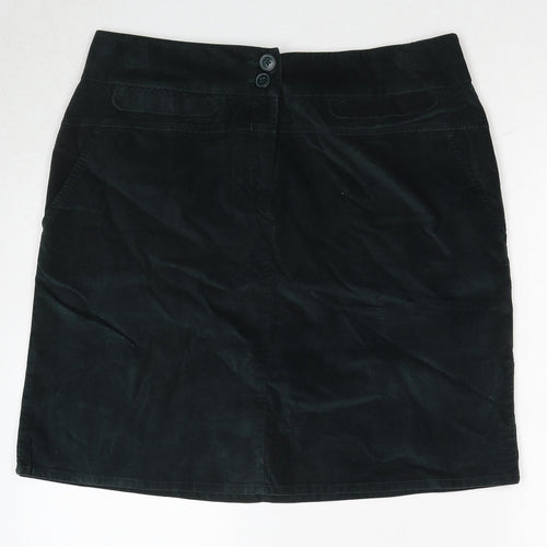 Marks and Spencer Womens Green Cotton A-Line Skirt Size 14 Zip