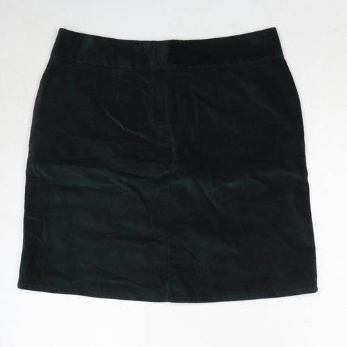 Marks and Spencer Womens Green Cotton A-Line Skirt Size 14 Zip