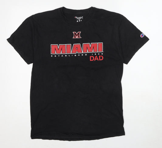Champion Mens Black Cotton T-Shirt Size M Round Neck - Miami Dad