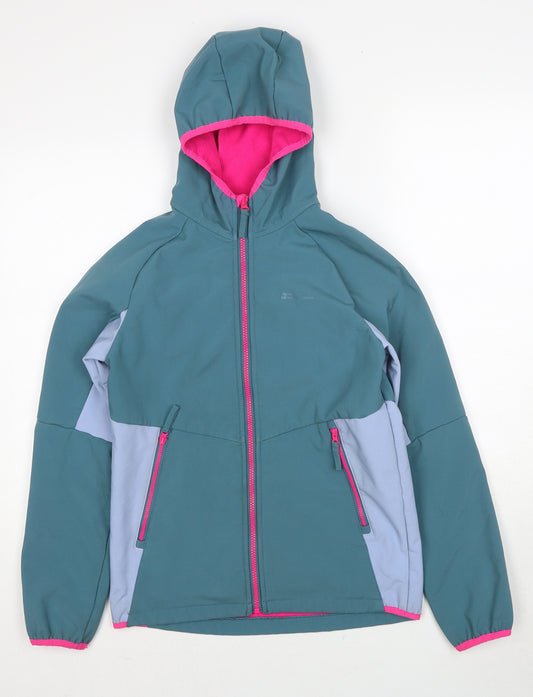 Mountain Warehouse Girls Blue Colourblock Windbreaker Jacket Size 13 Years Zip