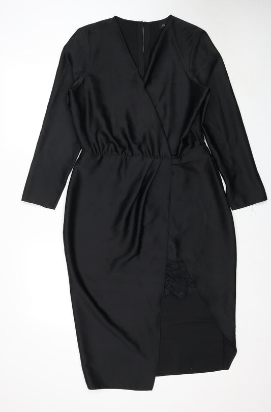 River Island Womens Black Polyester A-Line Size 14 V-Neck Zip