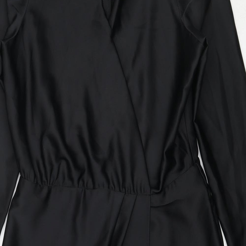 River Island Womens Black Polyester A-Line Size 14 V-Neck Zip