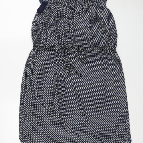 H&M Womens Black Geometric Polyester A-Line Size 10 Round Neck Zip