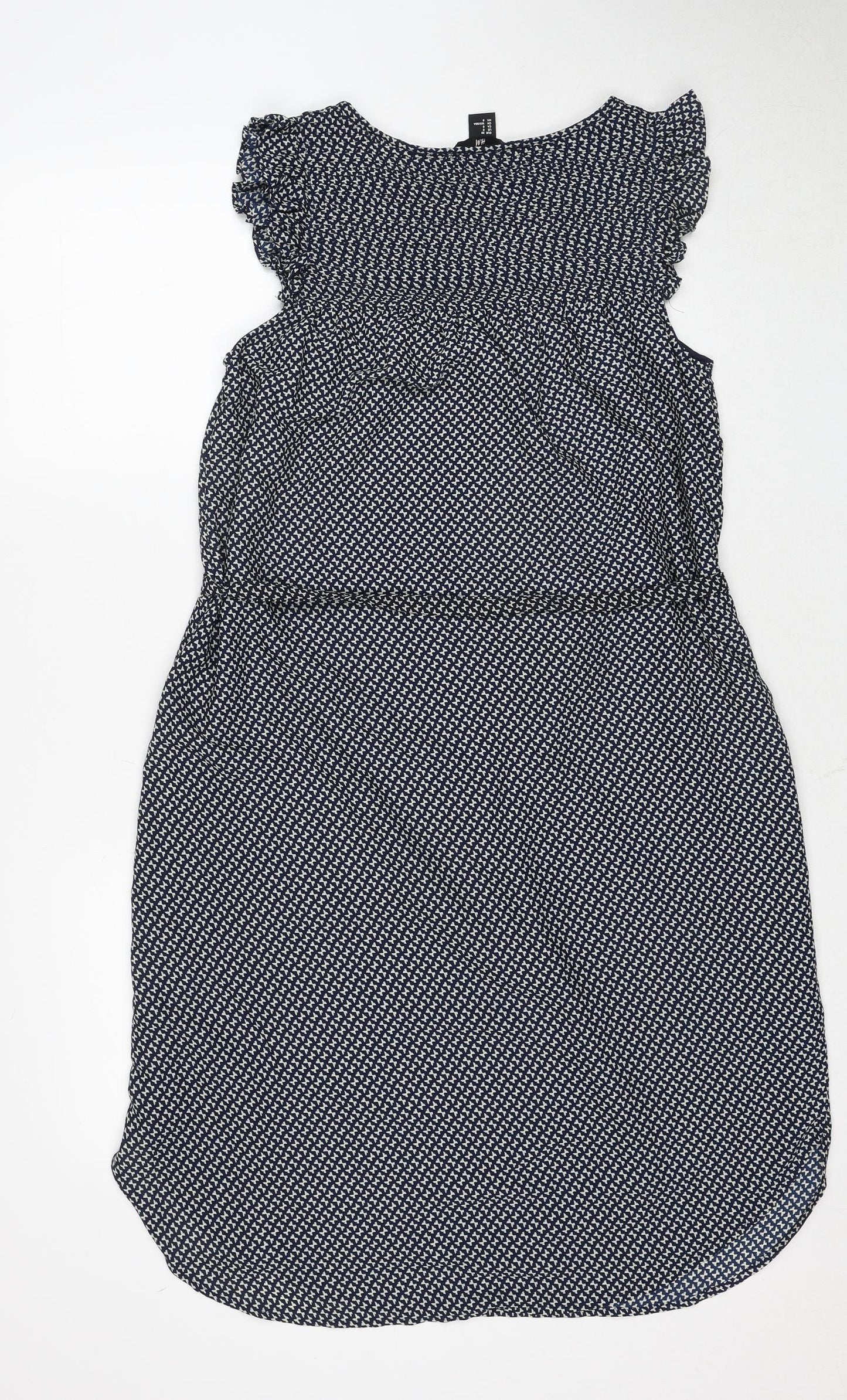 H&M Womens Black Geometric Polyester A-Line Size 10 Round Neck Zip