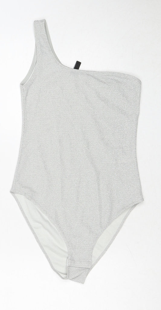 Dorothy Perkins Womens Silver Polyester Bodysuit One-Piece Size S Snap