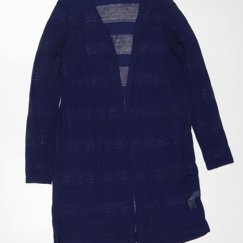 NEXT Womens Blue V-Neck Striped Polyester Cardigan Jumper Size 14