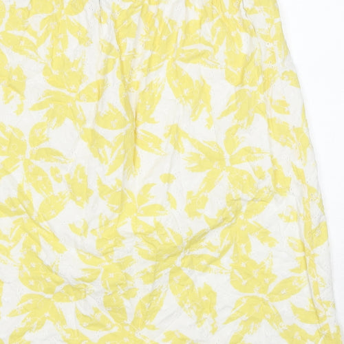 Marks and Spencer Womens Yellow Geometric Cotton A-Line Skirt Size 14 - Leaf Pattern