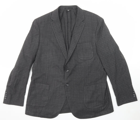 Marks and Spencer Mens Grey Check Polyester Jacket Blazer Size 46 Regular