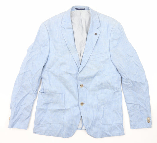 Burton Mens Blue Linen Jacket Suit Jacket Size 42 Regular