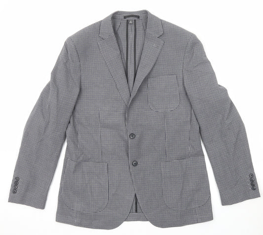 Marks and Spencer Mens Black Check Polyester Jacket Blazer Size 40 Regular