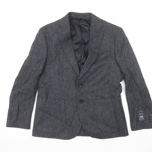 Marks and Spencer Mens Blue Geometric Wool Jacket Suit Jacket Size 40 Regular