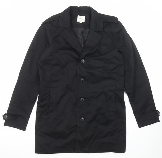 JACK & JONES Womens Black Overcoat Coat Size L Button