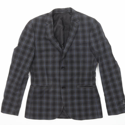 Swear & Mason Mens Black Check Polyester Jacket Suit Jacket Size 38 Regular