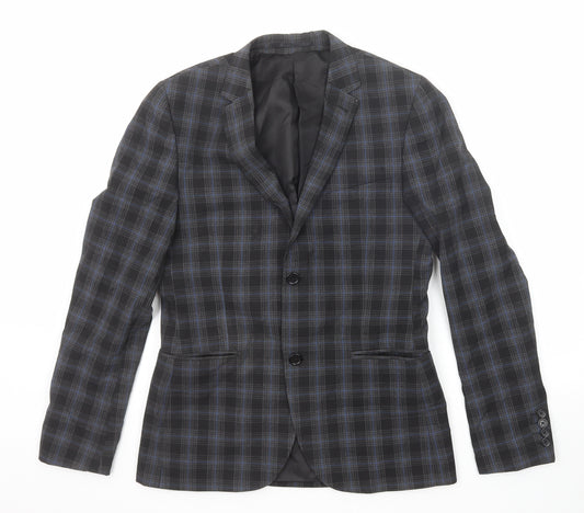 Swear & Mason Mens Black Check Polyester Jacket Suit Jacket Size 38 Regular