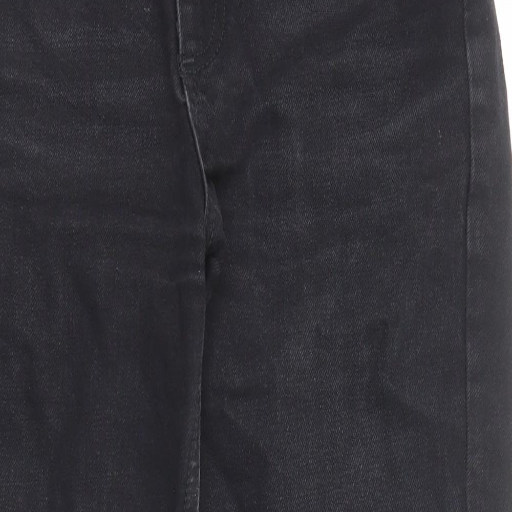 Zara Womens Black Cotton Mom Jeans Size 6 Regular Zip - Frayed Hem