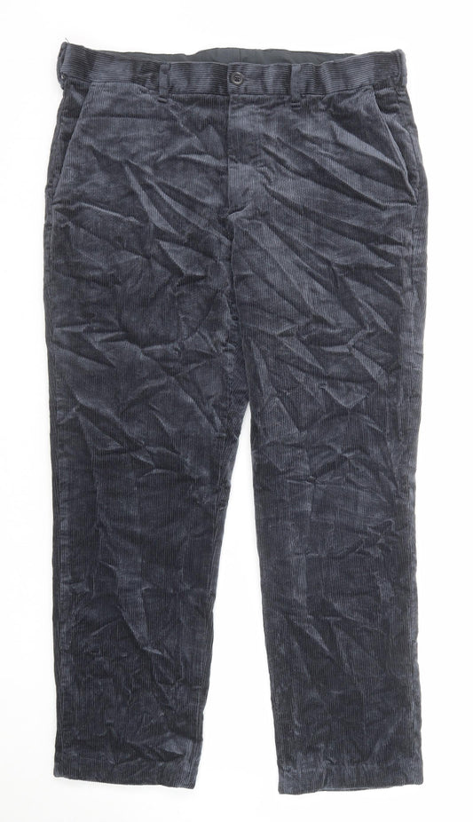 Marks and Spencer Mens Blue Cotton Cropped Trousers Size 36 in L29 in Regular Zip