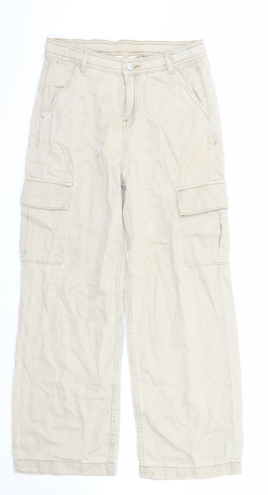 Marks and Spencer Boys Beige Lyocell Wide-Leg Jeans Size 11-12 Years Regular Zip