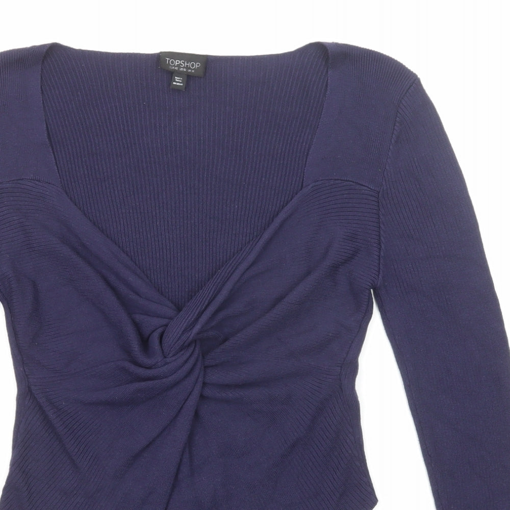 Topshop Womens Purple V-Neck Viscose Pullover Jumper Size 14 - Knot Detail