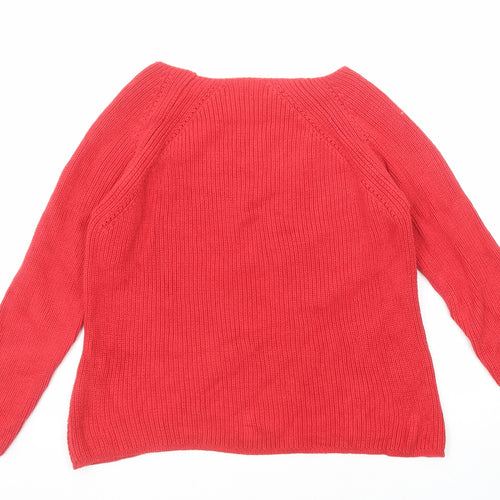 Marks and Spencer Womens Red Boat Neck Cotton Pullover Jumper Size 16
