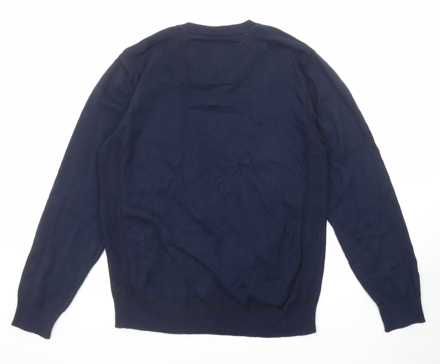 NEXT Mens Blue V-Neck Cotton Pullover Jumper Size L Long Sleeve