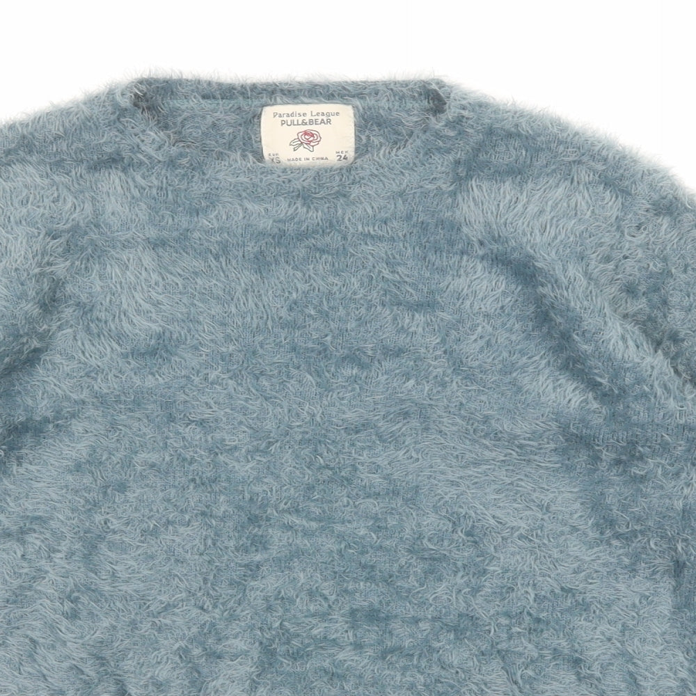 Pull&Bear Womens Blue Round Neck Polyamide Pullover Jumper Size XS